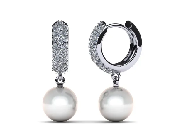White South Sea Pearl Large Huggie Earring .55 carats t.d.w.
