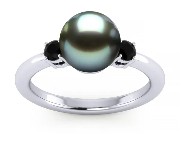 Tahitian Blue Grace Pearl Ring with Black Diamonds