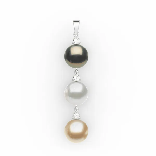 Pearl and Diamond Triple Dangle Pearl Pendant