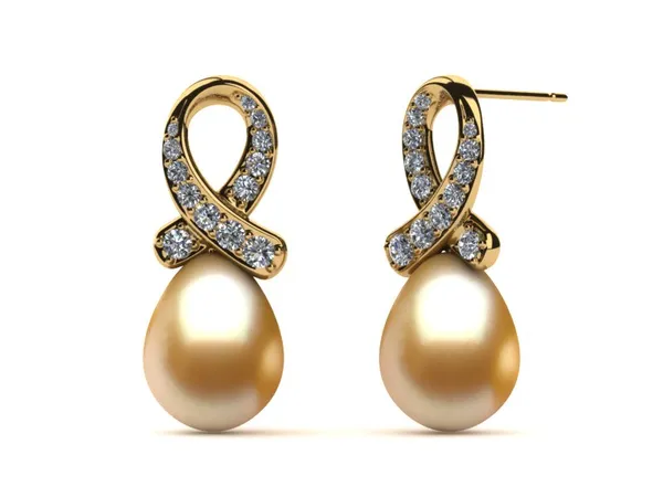 Golden Pearl Pink Ribbon Earring