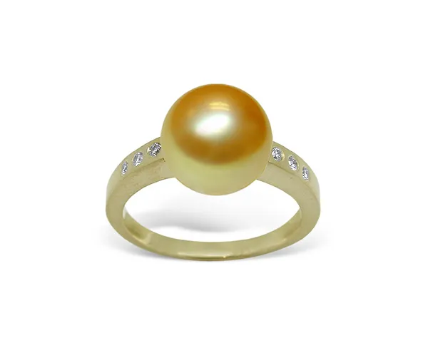 Golden Brilliant Steel South Sea Pearl Ring