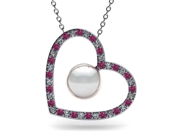 Pearl Heart Two Gemstone Pendant