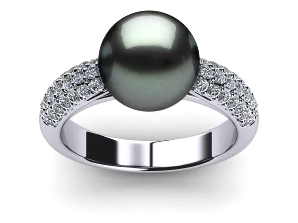 Tahitian Pearl Ring Tapered Pave