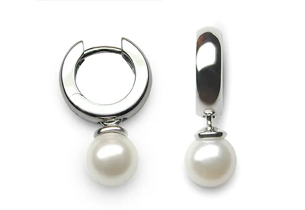 14k White Gold and 6mm Pearl Hoop Earring