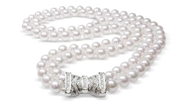7.5x8 mm AA Quality Japanese Akoya Pearl Double Strand Necklace