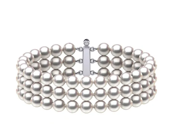 5.5 x 6mm White Akoya Triple Strand Pearl Bracelet