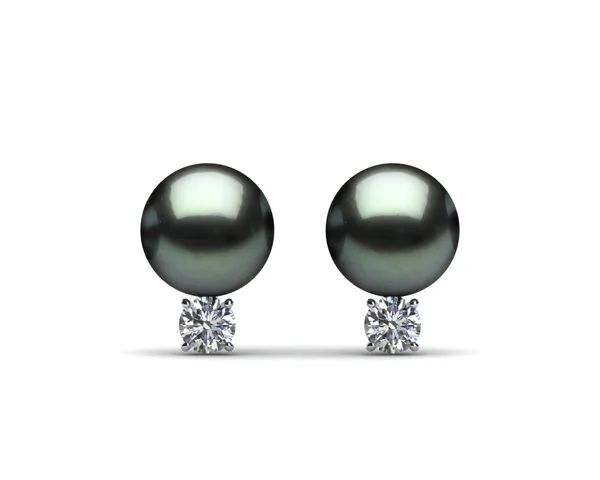 8mm Black South Sea Tahitian Pearl Earring Pair with .30 carats tdw