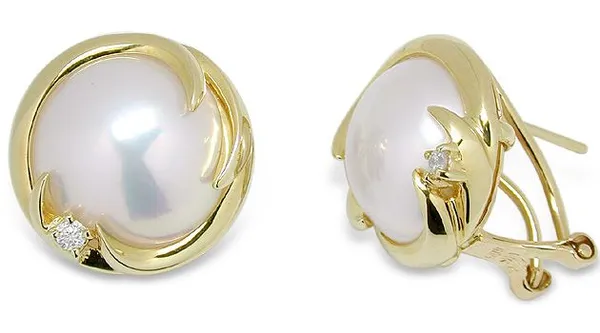 Mabe Pearl and Diamond Earring set in 14K Yellow Gold