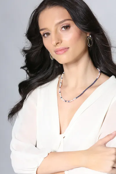 White, Pink Pearl & Sapphire Briolette Spiritual Necklace