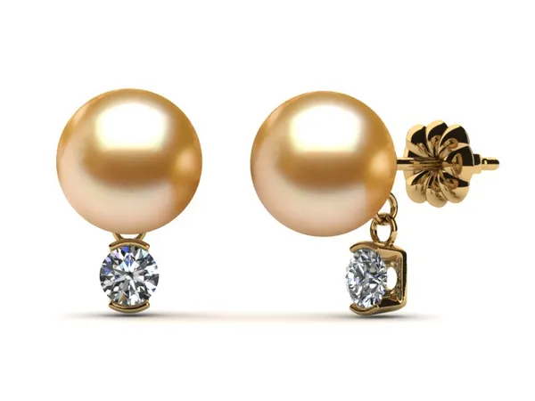 Golden Pearl Diamond Dangle Earring