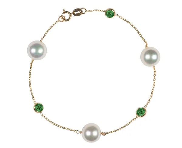 Japanese Akoya Pearl and Emerald Bracelet