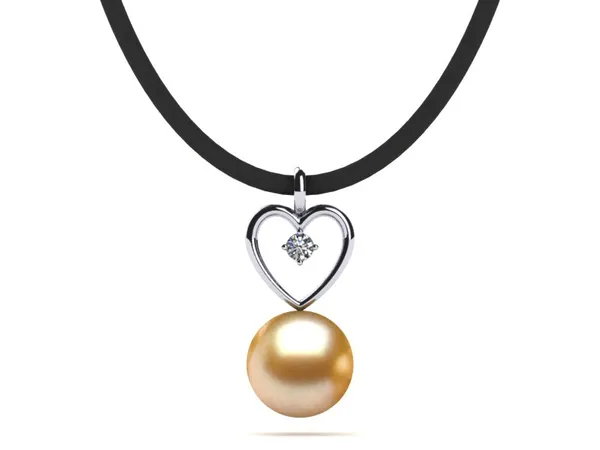 Golden Pearl & Diamond Leather Heart Necklace
