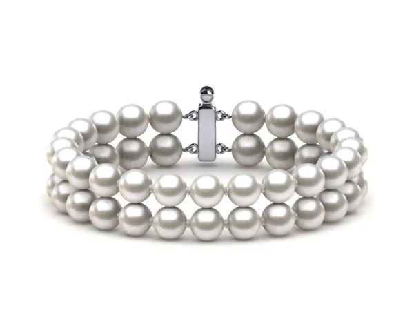 6.5mm x 7mm White Freshwater Cultured Pearl Double Strand Bracelet