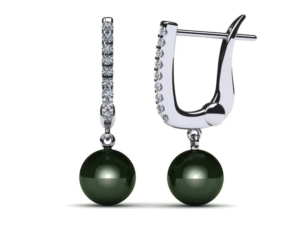 Tahitian Pearl Earring Diamond Hinged Clip Back