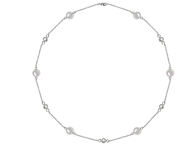 7.5 x 8 mm Pearl and Diamond Tin Cup Necklace