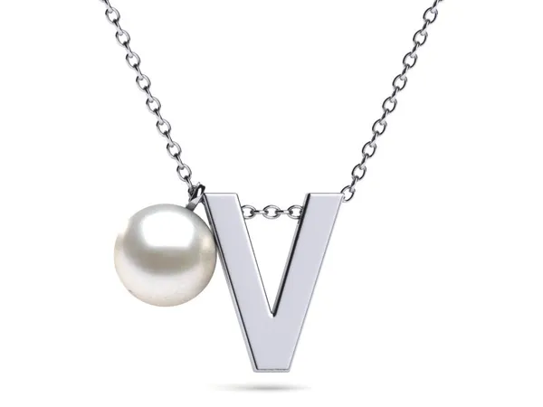 Initial Pearl Necklace Letter V