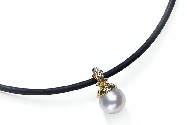 Crown a White Australian South Sea Cultured Pearl Pendant on Black Chord