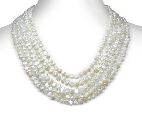 4 x 4.5 mm Biwa Freshwater Cultured Pearl 5 Strand Necklace