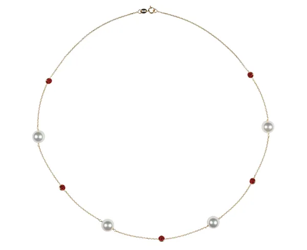 Japanese Akoya Pearl and Ruby Necklace