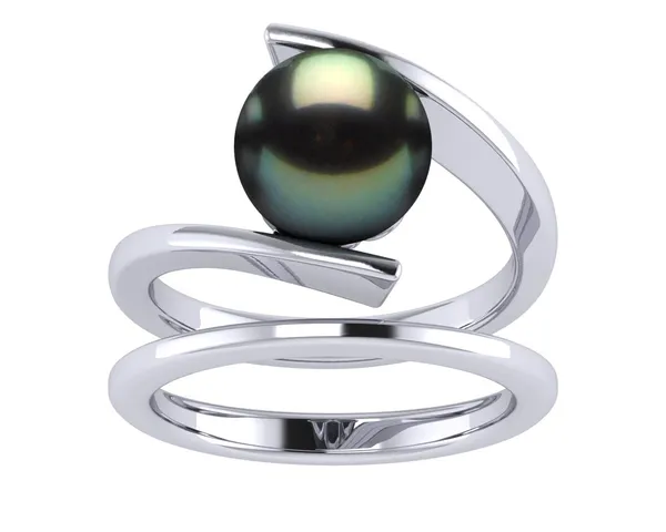 Tahitian Pearl Ionic Engagement Ring and Wedding Band Set