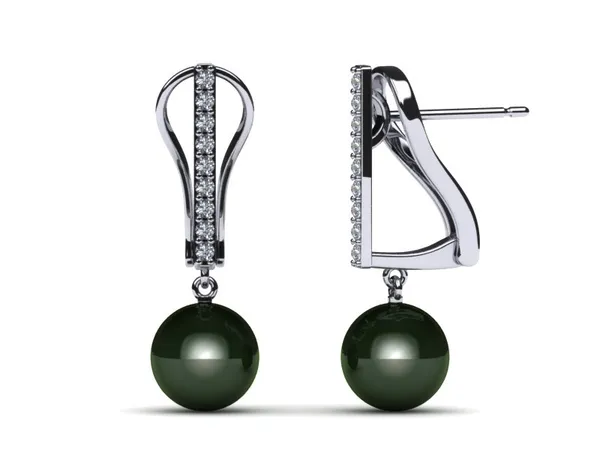 Tahitian Pearl Earring Straight Leverback with Diamonds