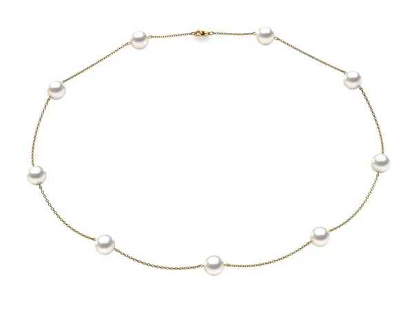 7 x 7.5mm AAA Quality Japanese Akoya Cultured Pearl Tin Cup Necklace