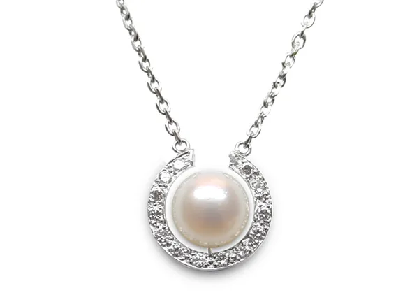 Diamond Horseshoe and Pearl Pendant
