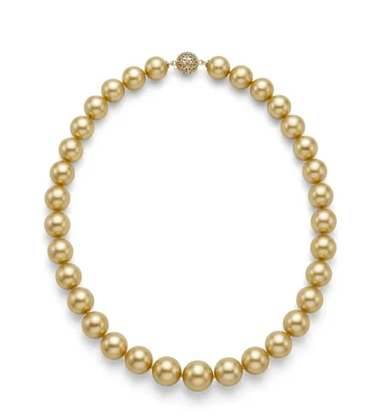 12–15mm Golden South Sea Pearl Necklace — GIA Certified