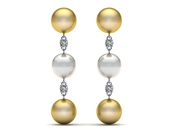 Golden, White South Sea Pearl Triple Diamond Dangle