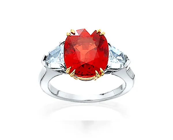 Red Spinel and Diamond Platinum Ring