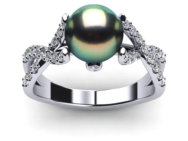 Tahitian Pearl Ring Open Flow Engagement Ring and Wedding Band Set