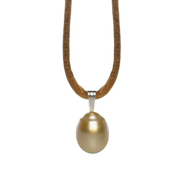 Pearl Silk Cord Necklace with Golden South Sea Pearl
