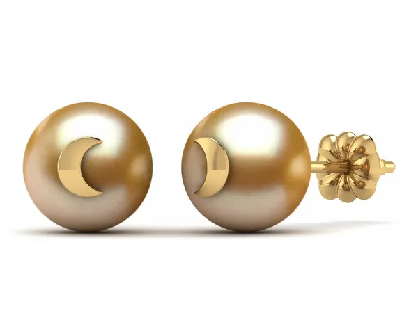 Golden Pearl Moon Stud Earrings