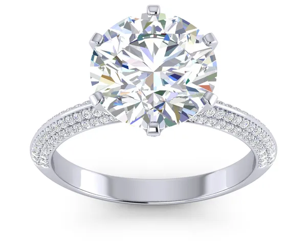 Platinum Knife Edge 6 Prong Pave Diamond Engagement Ring