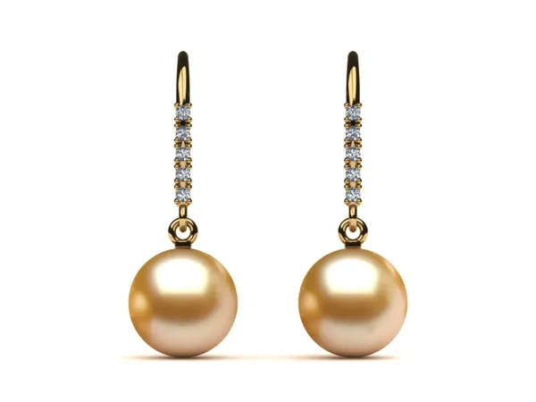 Golden Pearl Diamond Sheperds Hook Earring