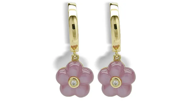 SOLD - Puff Flower Dangle a Mother of Pearl Earrings