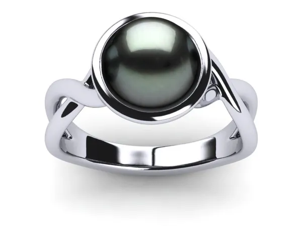 Tahitian Pearl Classic Flow Engagement Ring and Wedding Band Set