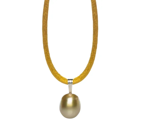 Pearl Silk Cord Necklace with Golden South Sea Pearl