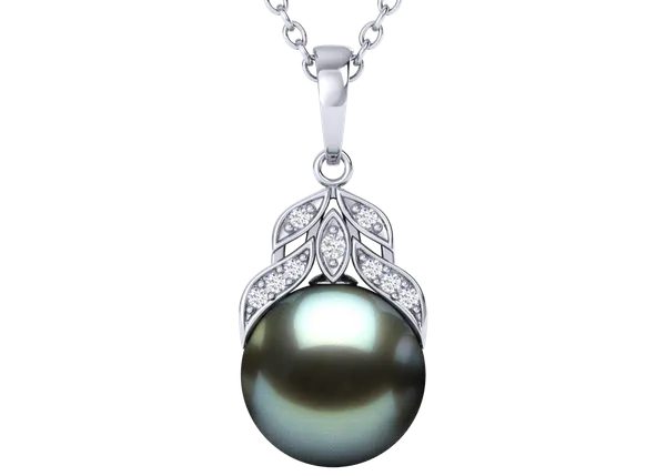 Leaf a Black Tahitian Cultured Pearl Pendant