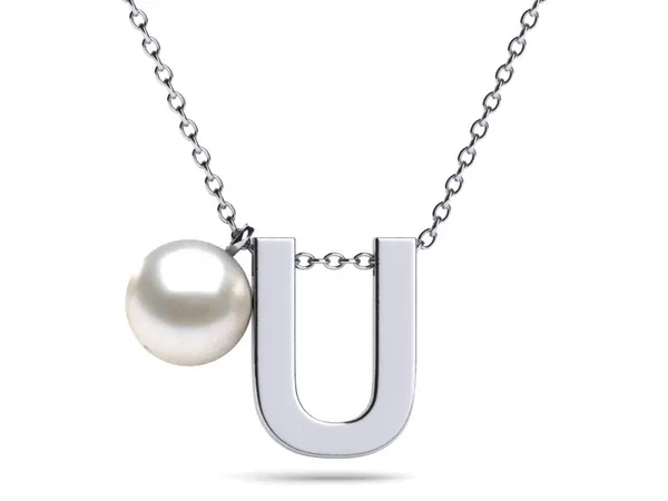 Initial Pearl Necklace Letter U