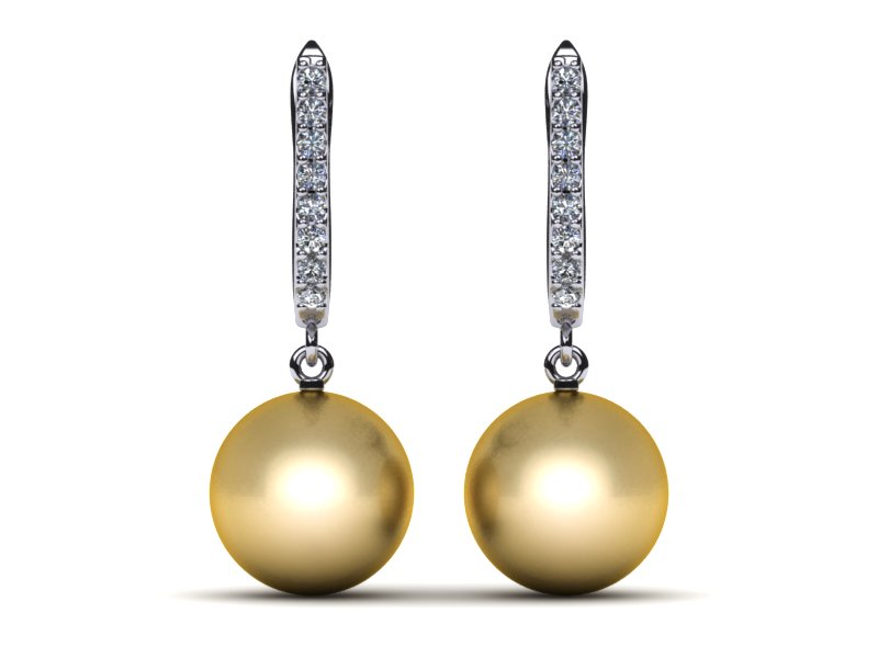 Golden Pearl Earring Diamond Open Lever Back .16 carats t.d.w.
