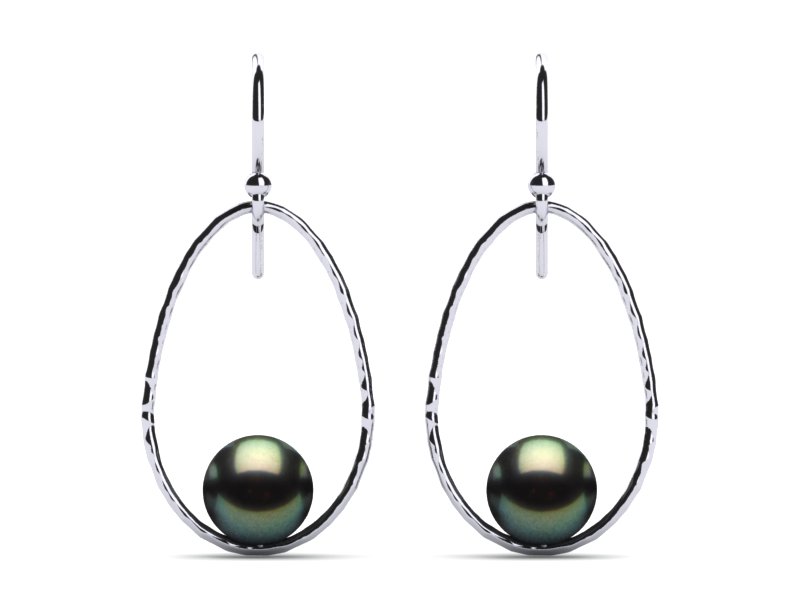 Tahitian Pearl Earring Drop Hoop Hammered