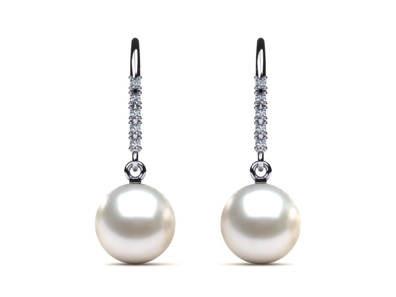 Japanese Akoya Pearl and Diamond Shepherds Hook Earring
