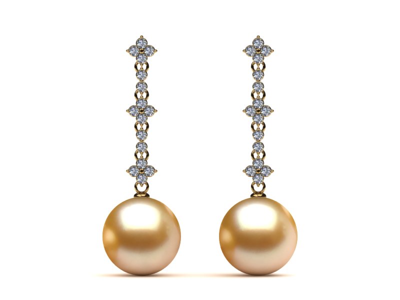 Golden Pearl Flower Diamond Drop Earring