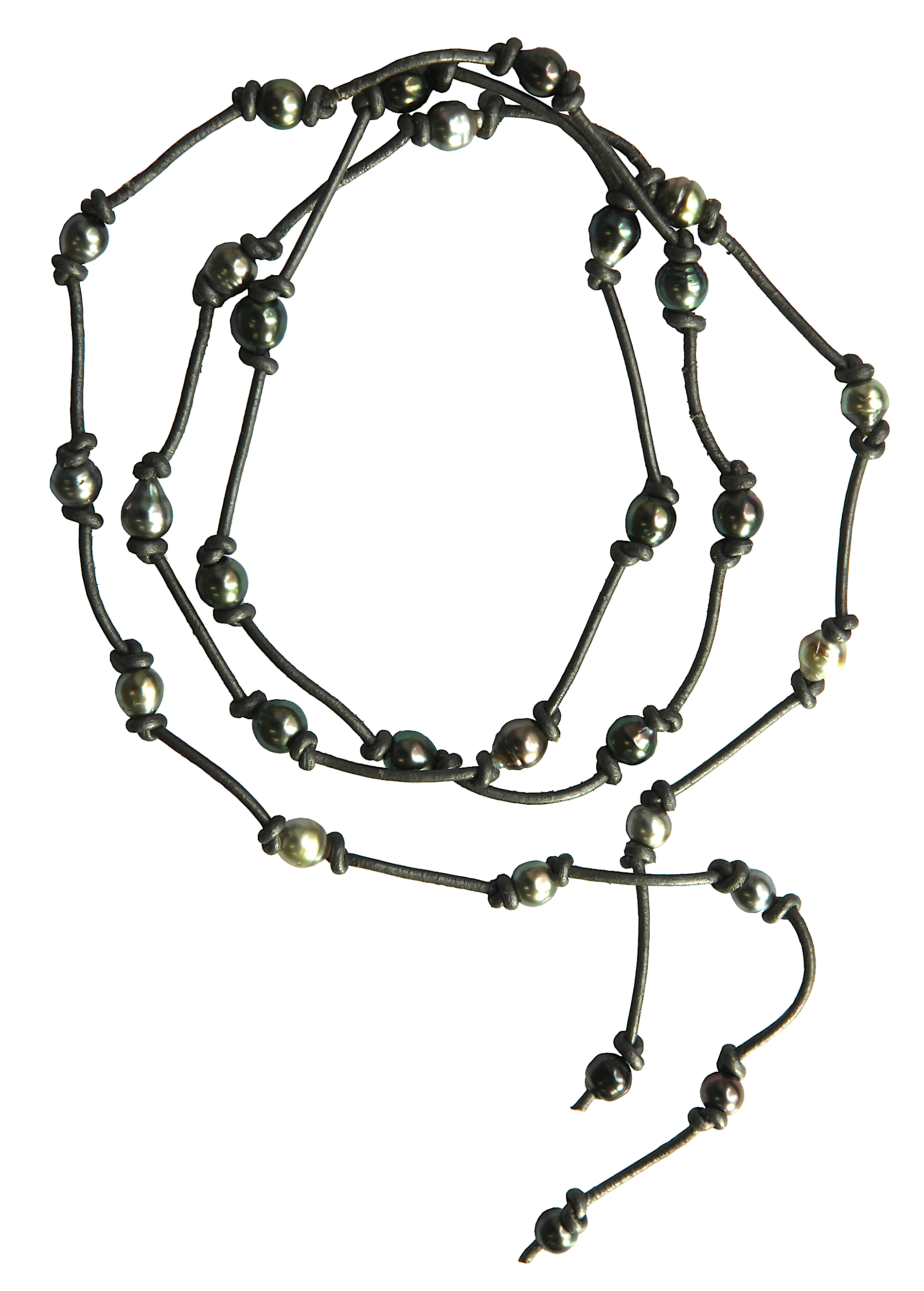 Tahitian Pearl Baroque Leather Lariat Necklace