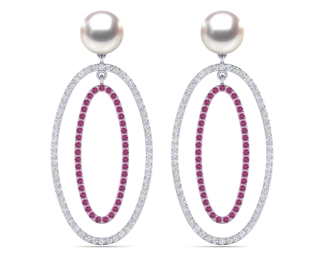 Akoya Double Hoop Pearl and Diamond Earring