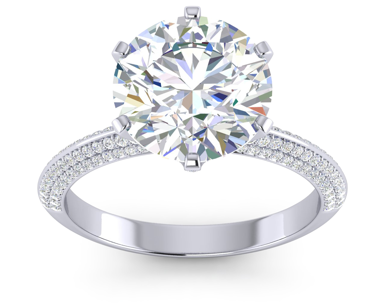 Platinum Knife Edge 6 Prong Pave Diamond Engagement Ring