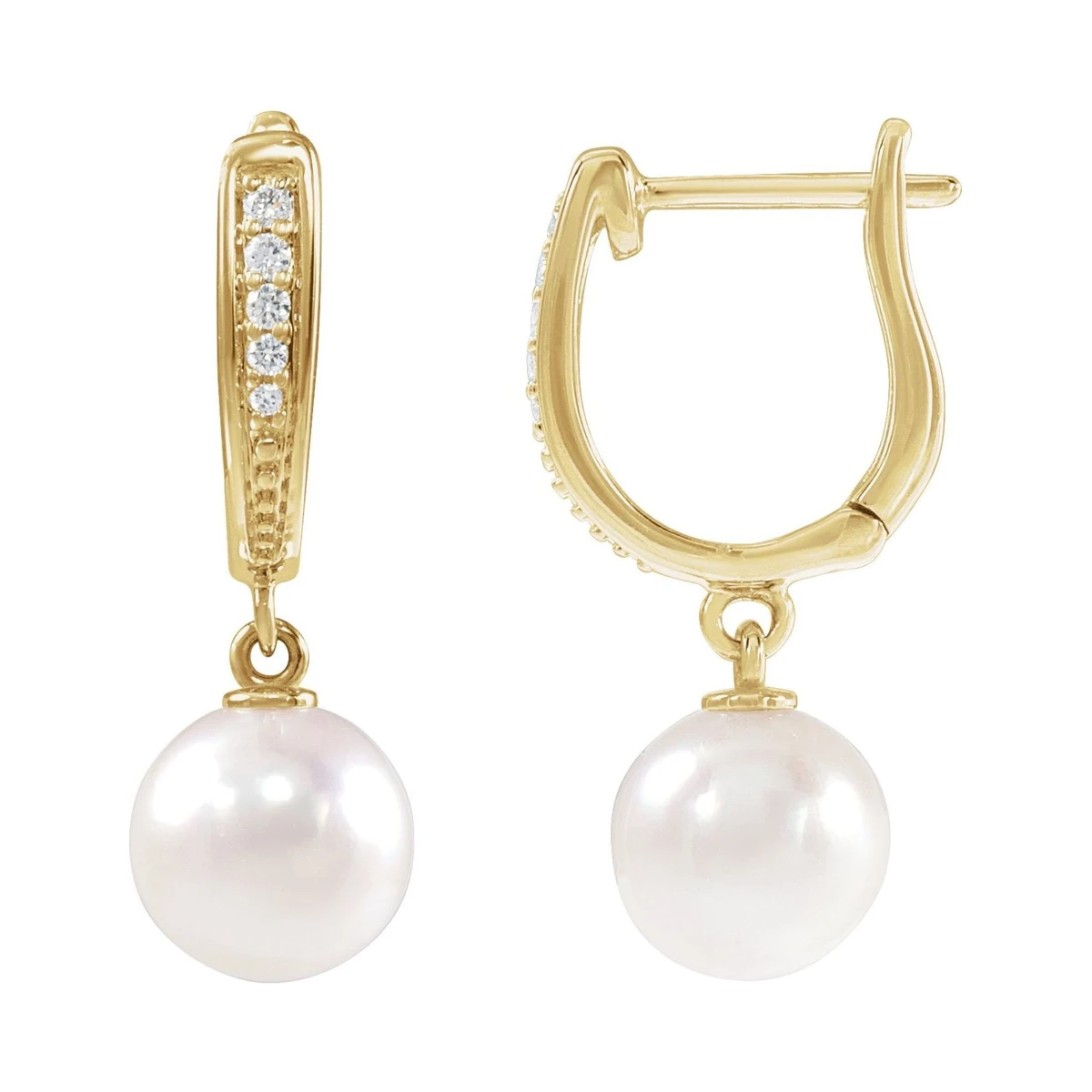 Akoya Pearl & Diamond Lever Back Drop Earrings