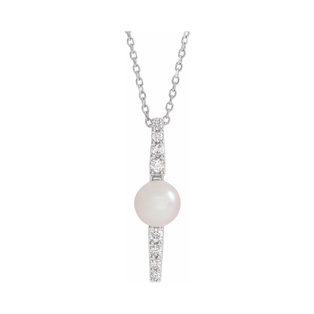 Freshwater Pearl & Diamond Bar Pendant Necklace