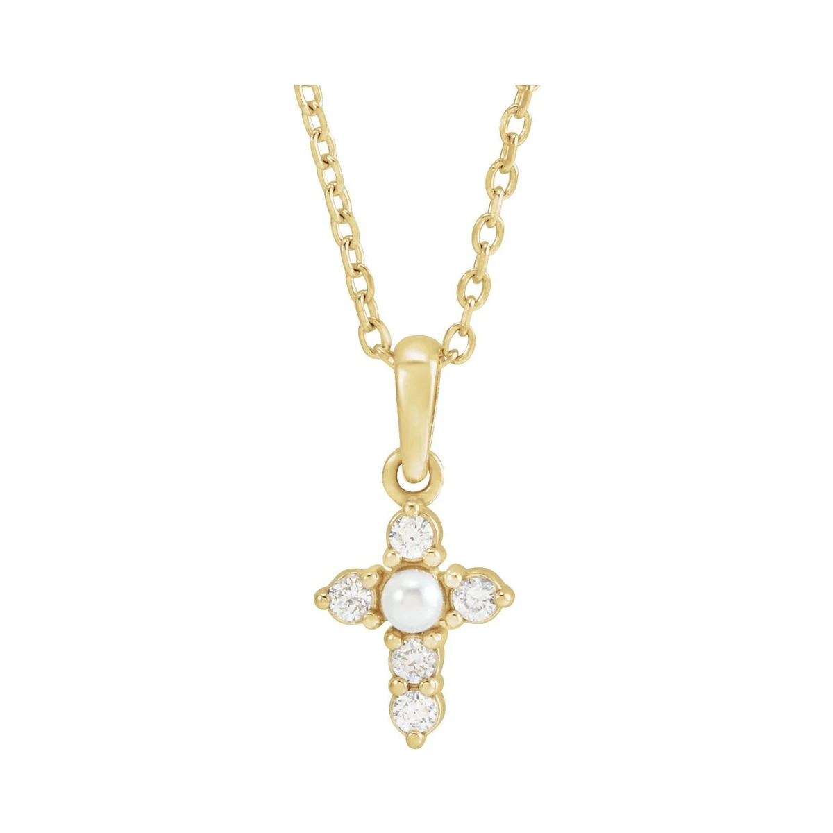 Seed Pearl & Diamond Cross Necklace